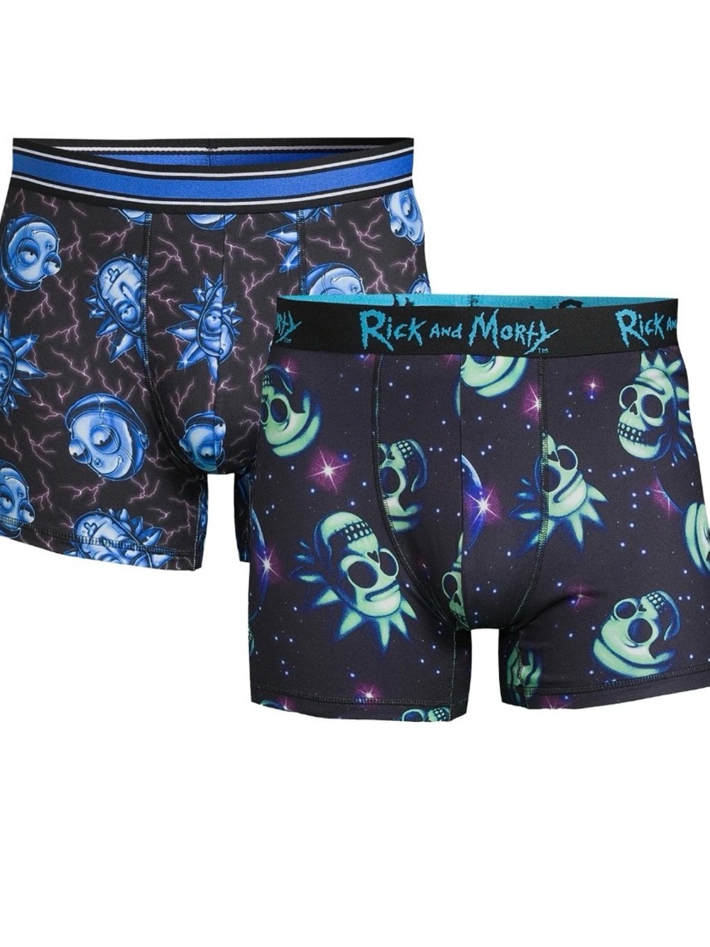 Bioworld Rick and Morty Black Boxer Briefs with Blue & Teal Graphics - 2-Pack